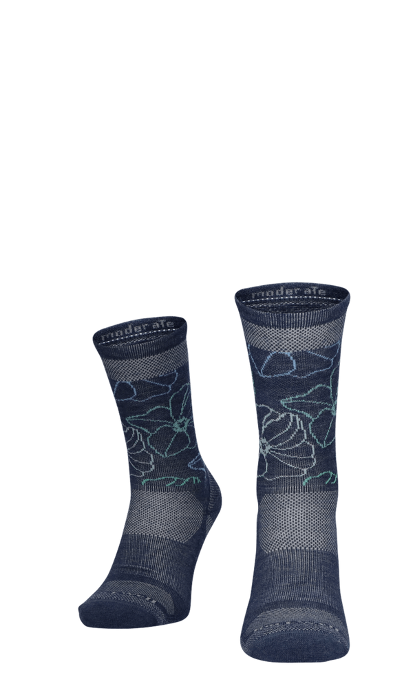 Petal Power Crew Damen Wandersocken 15-20 mmHg Denim